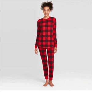 NEW Stars Above Pajamas Womens XS 2-Piece Set Red Black Plaid Thermal Waffle